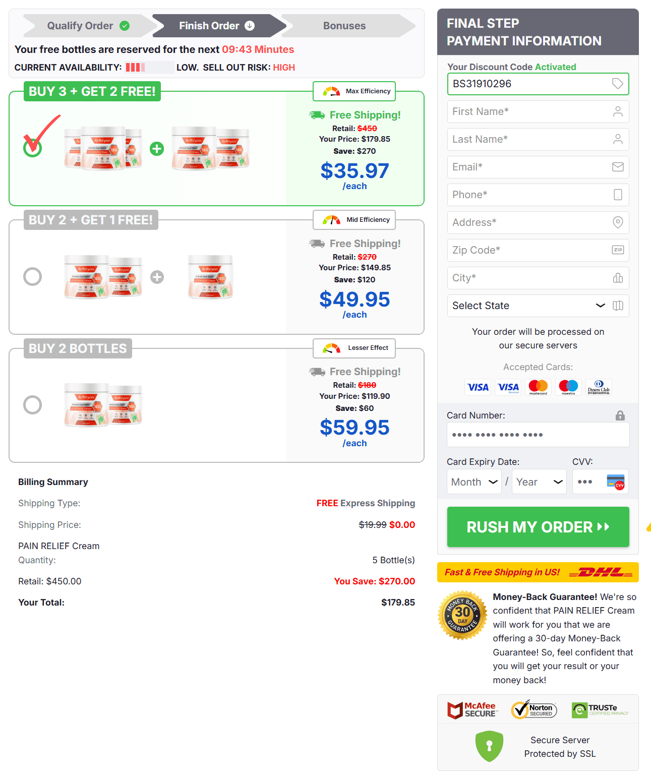 Arthryon Heat Relief Cream order form
